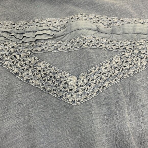 Free People Macrame Peasant Style Long Sleeve Top Slate Blue Size Extra Small - Picture 6 of 6